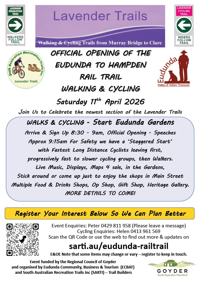 Lavender Trails - Official Opening of Eudunda to Hampden Rail Trail 11th April 2026 - Poster